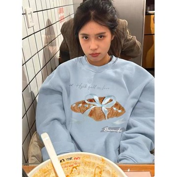 純棉美式chic港味圓領衛衣女2024新款爆款潮牌高級感慵懶長袖上衣