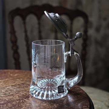 1960年法國 Kronenbourg 手工吹製 雕刻  水晶玻璃啤酒杯