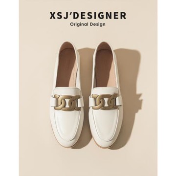 真皮樂福鞋女加絨春秋新款平底英倫風軟底工作單鞋百搭黑色小皮鞋