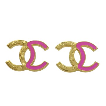 【二手名牌BRAND OFF】CHANEL 香奈兒 粉色琺瑯 金屬 CC 耳環