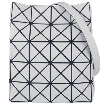 ISSEY MIYAKE 三宅一生BAOBAO 白灰色皮質三角格4x5方形斜背包