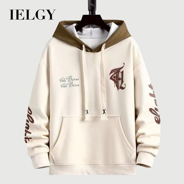 IELGY 連帽衛衣男春秋印花拼接寬鬆休閒長袖