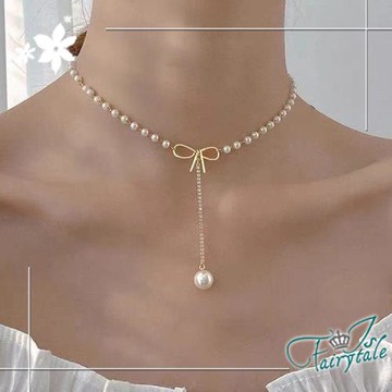 【伊飾童話】珍珠水滴＊水鑽垂墜典雅短頸鍊
