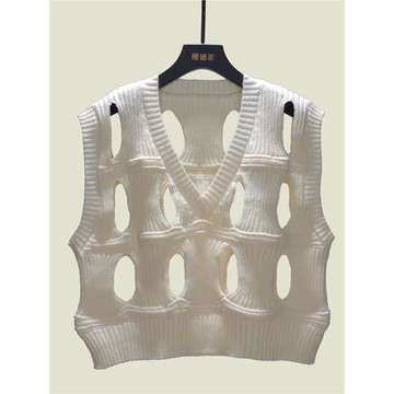 設計感鏤空破洞疊穿馬甲背心女春秋季街頭風別致外搭寬松無袖上衣