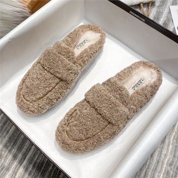 毛毛鞋拖鞋女秋冬外穿2025新款包頭半拖加絨棉鞋一腳蹬厚底豆豆鞋