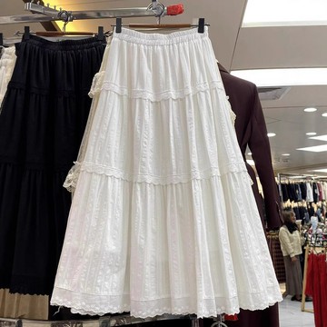 溫柔風甜美蕾絲邊白色半身裙2025夏季新款顯瘦層次感蛋糕a字長裙鑫弘-素時衣櫥