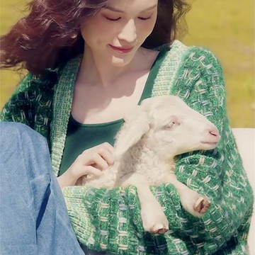 針織開衫女2024秋季新款V領復古綠色小香風高級感外套女秋