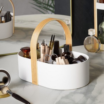 Umbra | Bellwood木柄收納提籃(雲朵白) | 整理置物籃 多格收納