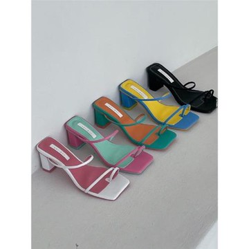 衣玲女鞋韓國東大門夏新款顯瘦法式優雅撞色套趾細帶涼拖鞋女