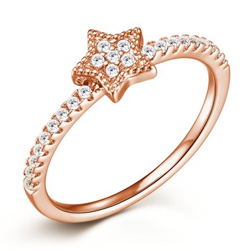 925純銀戒指．小星星．尾戒．玫金．開運