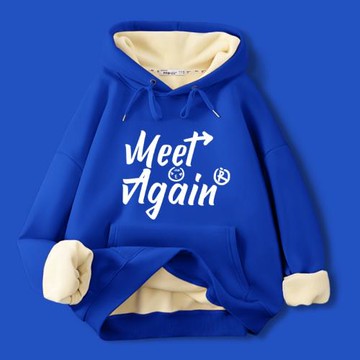 一體銀狐絨正肩克萊因藍色加絨衛衣女2025年秋冬新款加厚連帽外套