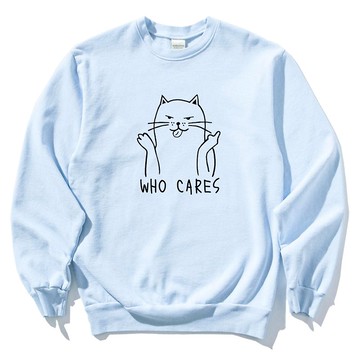 Who Cares Cat #2 中性大學T 刷毛 水藍 狗貓毛小孩聖誕交換禮物