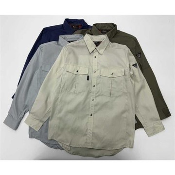 外貿日單春夏款長袖純棉襯衫雙兜百搭單排扣透氣休閑工裝復古外套