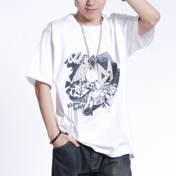 潮胖加肥加大男裝嘻哈街舞寬松圓領t恤男大版新款短袖肥佬大碼衫