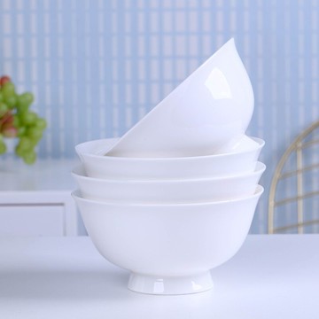 陶瓷碗家用吃飯碗高腳米飯碗大號粥碗大碗湯碗泡面碗純白餐具菜碗