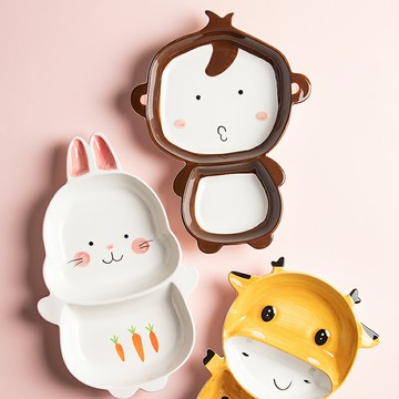 陶瓷盤5英吋可愛分格餐盤家用陶瓷 卡通創意寶寶飯【淘夢屋】