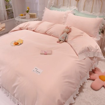 韓式ins風少女心水洗棉床上四件套花邊公主風北歐風被套床單裸睡