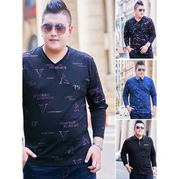 春秋新款潮大碼胖子長袖T恤V領純棉男士加肥加大肥佬休閑打底衫薄