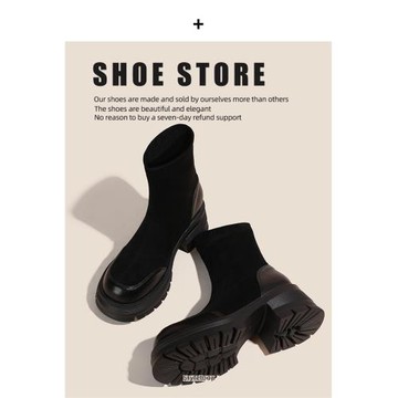 厚底馬丁靴女增高顯瘦2024秋冬新款粗跟短靴增高彈力靴套筒瘦瘦靴