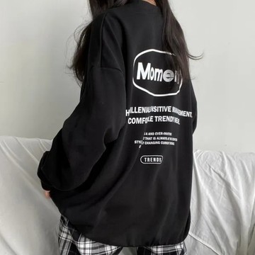 Vuja de 純棉圓領衛衣 大學t 薄衛衣 oversize 大學t 長袖 秋冬上衣 字母印花 潮流衣服 刷毛 衣服女