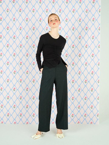 WIDE WOOL BANDING PANTS - GRAY