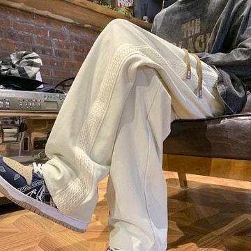 垂直感褲子男春秋潮流寬松運動褲直筒拖地長褲美式復古休閑褲衛褲