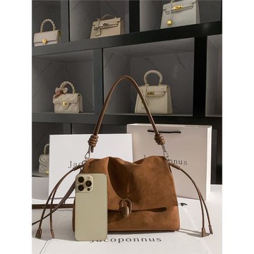 真皮不撞款托特包女2026新款高級感輕奢小眾通勤抽繩小個子腋下包