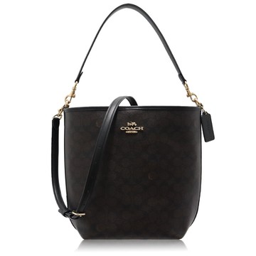COACH 經典 PVC / 水桶 兩用 斜背包(大款/深咖啡)
