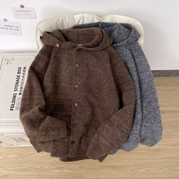 美式復古長袖毛衣小外套男秋冬季新款單排扣寬鬆百搭上衣男潮