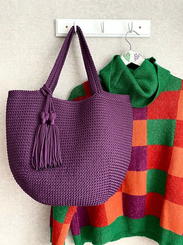 鉤編手提袋、大號鉤編袋、可重複使用的雜貨袋、鉤編沙灘袋