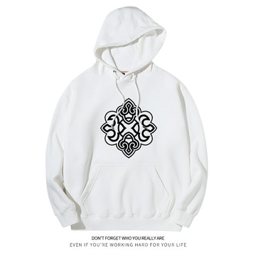 蒙古族Mongolia蒙古素花紋民族風男女春秋外套寬松連帽套頭衛衣