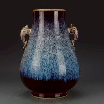 大清乾隆窯變雙耳尊古董古玩收藏真品仿古瓷器老物件老貨