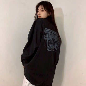 春秋薄款印花衛衣女ins潮設計感小眾寬松顯瘦百搭上衣服