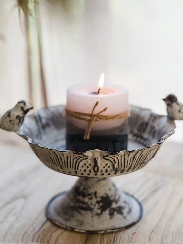 掬涵鐵藝燭臺鳥食盆園藝收納花器花盆托裝飾擺件復古做舊歐式