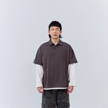 QUEENSHOP_S 男裝 短袖 單口袋設計休閒POLO領上衣-灰 M/L/XL 現+預 【01060073】