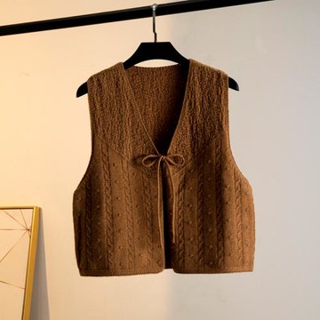 2025系帶短款針織馬甲疊穿時尚背心外搭襯衣連衣裙坎肩潮流毛衣女