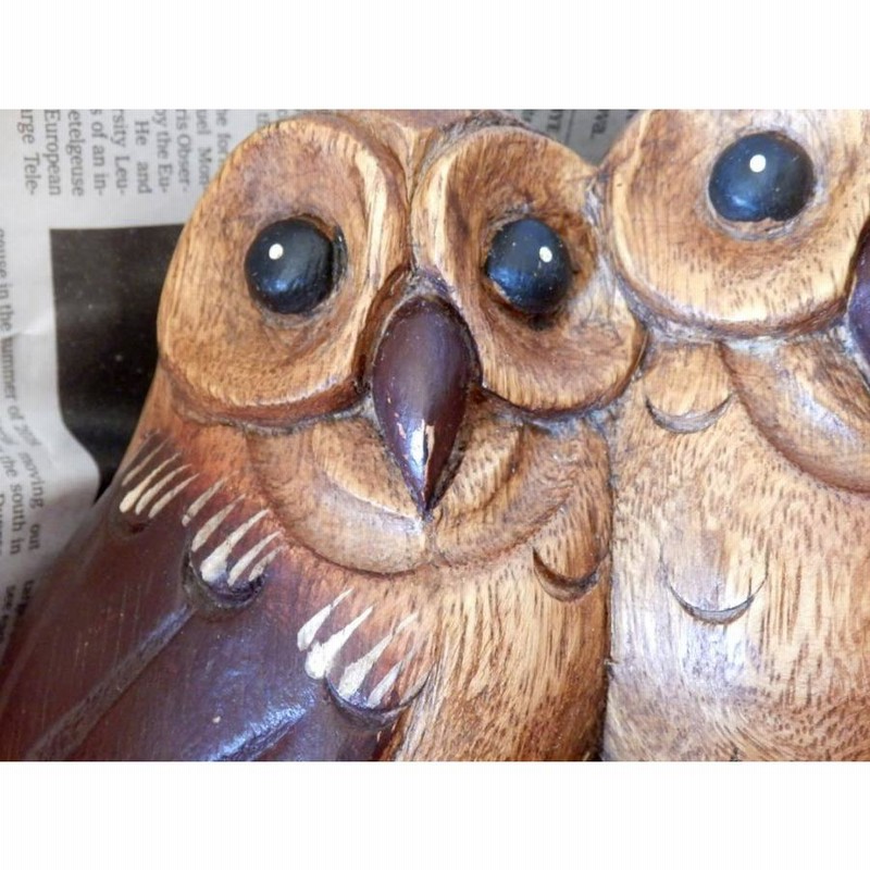 ふくろう 置物 木彫り いい夫婦の日 つがい フクロウ 木像