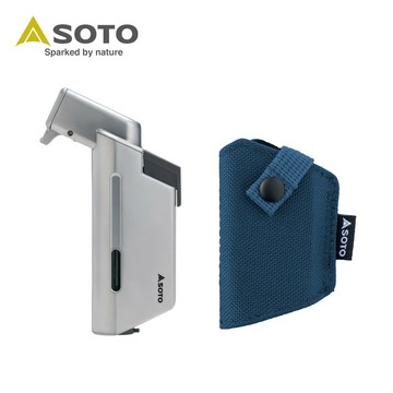 日本SOTO 金屬系L型填充式掌中點火器+保護套組
