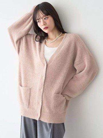 亮片紗線毛絨混紡針織V領開襟罩衫(01000589400) - earth music&ecology