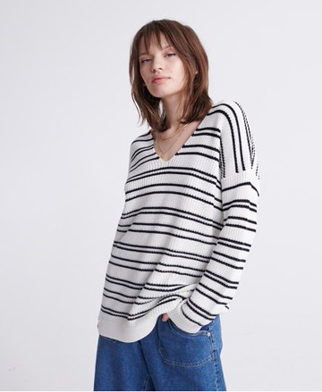Superdry Women's Women's Amelia Stripe Knit Jumper Cream / Cream Stripe - Size: 6 Size: 2