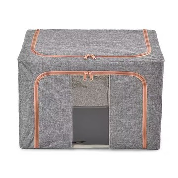 棉麻衣物整理箱 66L  灰色  1個  中(40 x 50 x 32cm)
