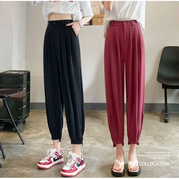 【台灣出貨】小個子高腰西裝休閒褲 女夏季薄款垂感九分哈倫褲 韓系寬鬆顯瘦直筒闊腿褲 2026新款長褲