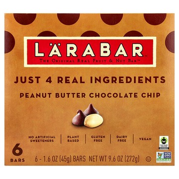 Larabar, Original Real Fruit & Nut 代餐棒™，花生醬巧克力碎，6 根，每根 1.6 盎司（45 克）