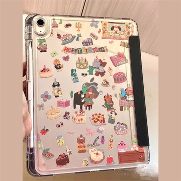 新款輕薄亞克力帶筆槽透明原創可愛卡通一體適用2025ipadpro11寸3+y折10.9平板殼保護套air5簡約air6防摔10代