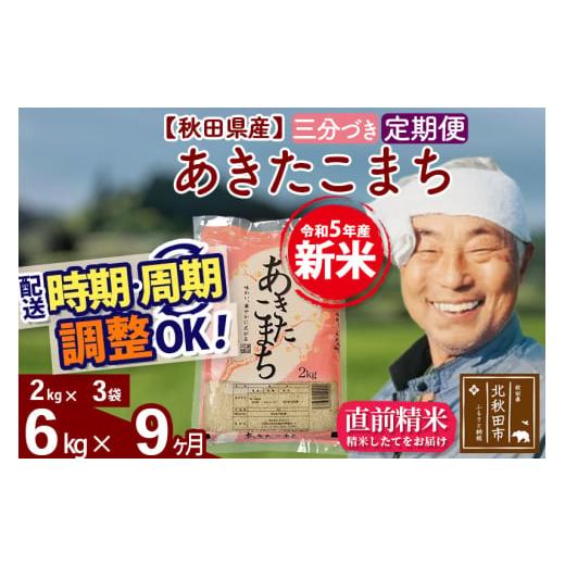 ふるさと納税 秋田県 北秋田市 《定期便9ヶ月》＜新米＞秋田県産 あきたこまち 6kg(2kg小分け袋) 令和5年産 配送時期選べる 隔月お届けOK お米 お…