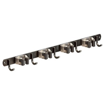 LZQ 304不銹鋼4夾5鉤拖把/掃把架/掛衣勾/置物架/掛架/壁掛排衣鉤 衛浴室/陽臺/廚房適用  1個  黑色