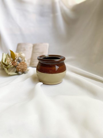 【好日戀物】德國帶回早期復古棕色三色子陶瓷杯收納罐置物罐