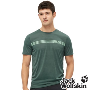 【Jack wolfskin 飛狼】男 涼感花紗條紋排汗衣 圓領T恤『綠』