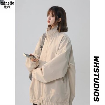 奧萊商場折扣秋裝立領外套女學院風寬松休閑沖鋒夾克大碼寬松上衣