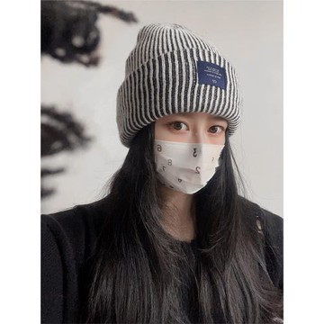 日系原創混色毛線帽女秋冬冷帽男保暖大頭圍針織帽子潮牌2024新款